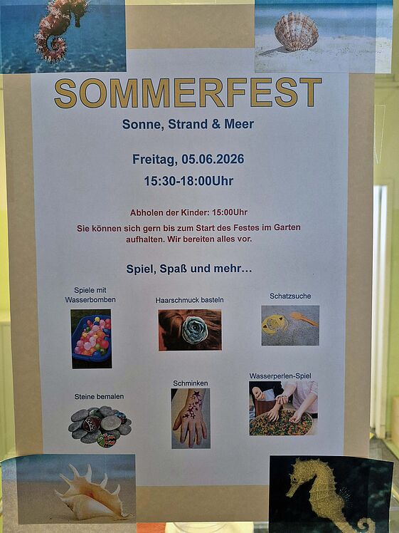 Plakat des Sommerfest mit den einzelnen Aktionen