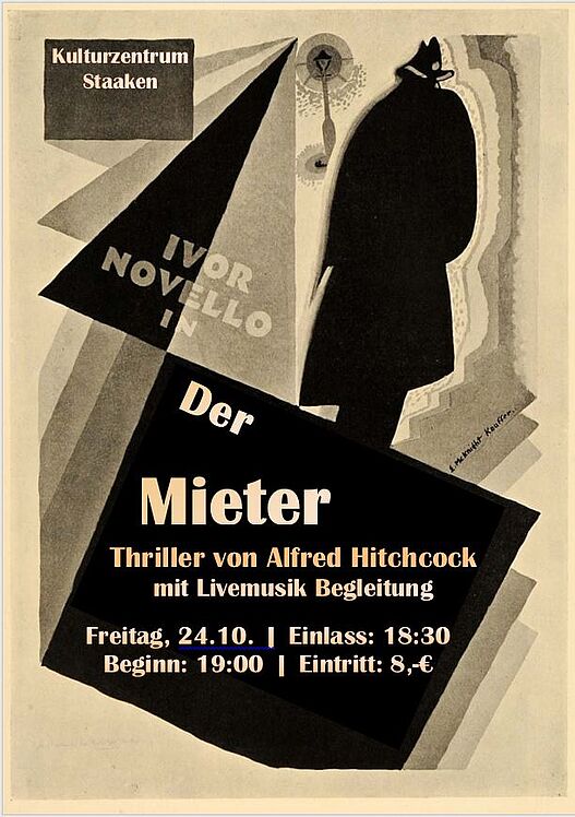 Plakat zur Filmvorführung "Der Mieter" von Alfred Hitchcock