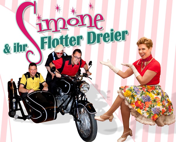 Logo der Gruppe Simone und der flotte Dreier mit Motorrad